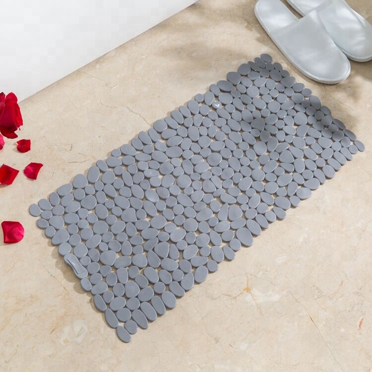 Hot selling pvc hollow stone shape bath mat non slip bathroom foot mat with suction size 36*70cm shower rug